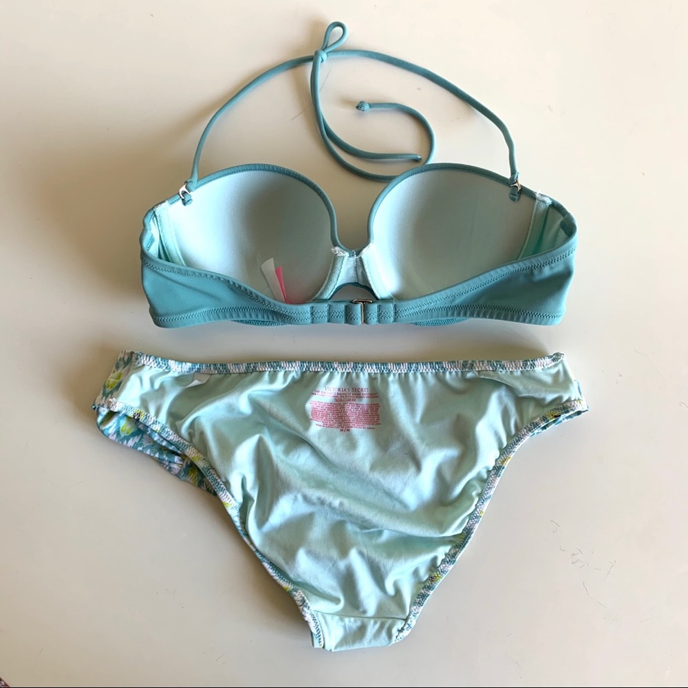 VICTORIA’S SECRET Aqua blue halter bikini & bottom 36B top Medium bottoms Molded - Picture 8 of 9